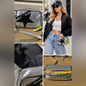Golden Goose Silver Star Crossbody Bag Leather Metallic Italy